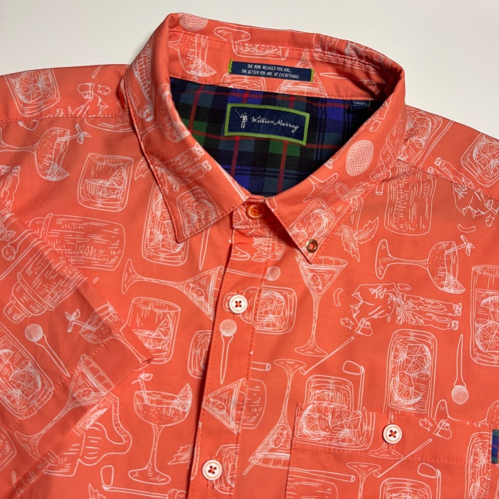 William Murray Titos collab golf‎ shirt Mens L vodka Cocktail Print Short Sleeve